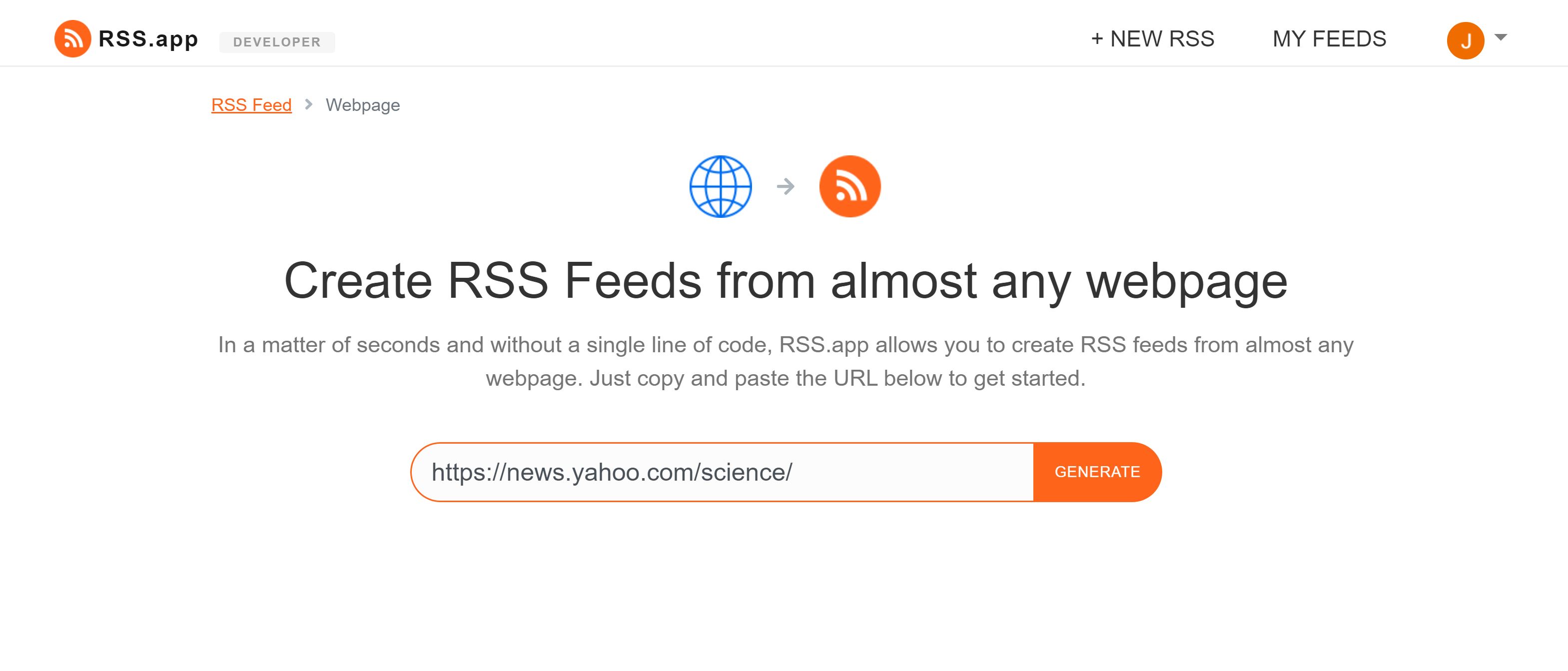 Generate Yahoo News RSS Feeds